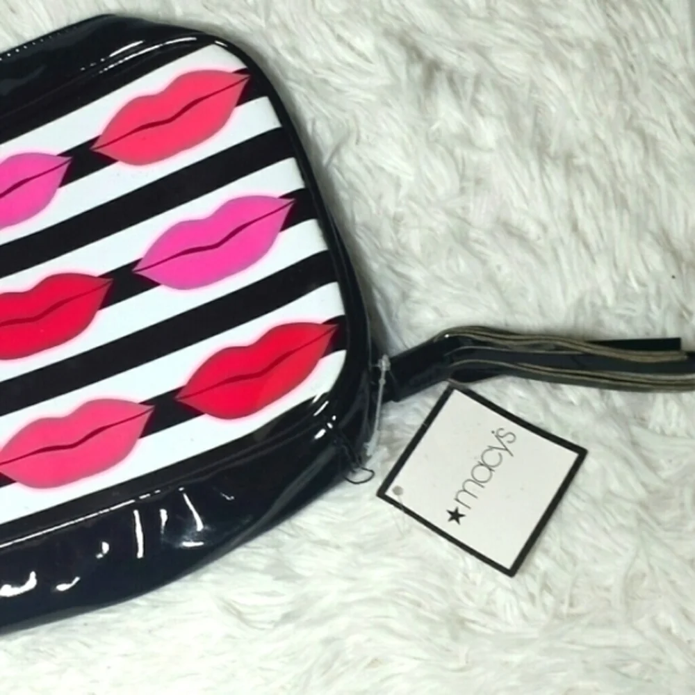 Macy's Stripe Lips Print Bi-Fold Cosmetic Bag